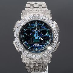 G-SHOCK GA100 フルカスタム Gショック ブルーカモフラ 大粒CZ