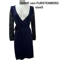 ■ 未使用 ダイアンフォンファステンバーグ カシュクール ワンピース ニットワンピース レース サイズS ネイビー 黒 レディース S5T331