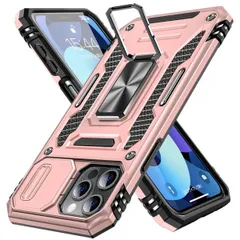 iPhone 12 Pro Max 用 ケース リング付き スライド式カメラプロテクター付き PC 米軍MIL規格取得 耐衝撃 スタンド機能