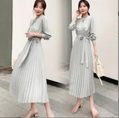 長袖  ワンピース プリーツ プリーツワンピース レディース 春 夏 秋 冬 ロング マキシ ロングワンピース マキシワンピース シャーリング 綺麗 大きいサイズ きれいめ おしゃれ シフォン 通勤 入園式 卒業式 gege13
