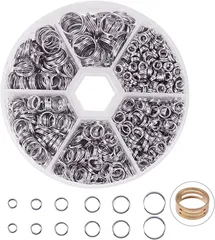 PandaHall Elite 6種セット 二重丸カン リング マルカン 丸環 指貫つき( プラチナ,  4-10mm)