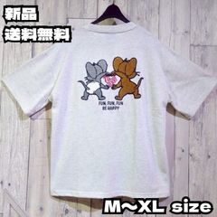 夏物新作！ タフィー&ジェリー キャラクター サガラ刺繍 半袖Tシャツ バックデザイン トムジェリ トムとジェリー 綿 コットン ペアルック アメカジ ストリート カジュアル アニメ オフホワイト White 52772850 新品 未使用 送料無料