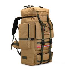 Beige 130L Backpack for Travel, Excursions, Mountaineering, and Emergency Preparedness. Large Capacity, Military-Style Backpack for Hiking, Mountaineering, and Emergency Preparedness. Perfect as a daypack or camping backpack. A large, emergency preparedness bag for men.