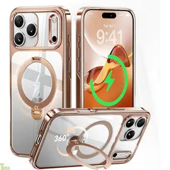 【透き通る上質感・定点360°回転】CASEKOO iPhone 17 Pro Max 用 ケース クリア 米軍MIL規格 フィット感 MagSafe対応 最大25W急速充電対応 横縦両立 角度自在 超強磁力 耐衝撃 高耐久性 ラップホール付き 透明