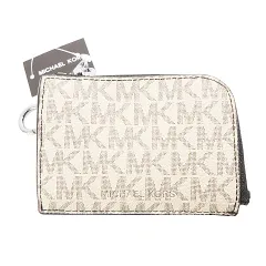 マイケルコース MICHAEL KORS 美品 箱付き タグ付き キーホルダー付き カラビナ ジップ ウォレット L字 財布 コインケース ベージュ