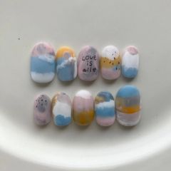 現品 ネイルチップ 落書きネイル 色鉛筆 お絵描き 一癖 パステル ニュアンス