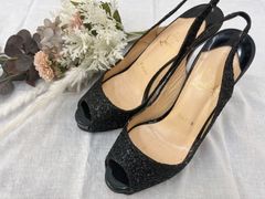 クリスチャンルブタン黒ラメ37パンプス