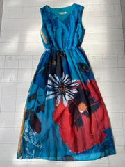 ト2509-①-5122 FASHION COLLECTION 花柄ノースリーブワンピース　シフォン　M