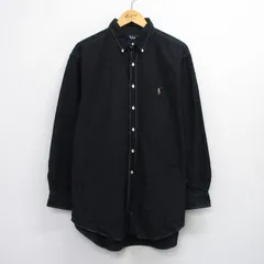 XL/古着 ラルフローレン 長袖 ブランド シャツ メンズ 90s ワンポイントロゴ YARMOUTH 大きいサイズ ロング丈 コットン ボタンダウン 黒 ブ