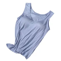 ☆ ブルー ☆ M ☆ カップ付き タンクトップ ブラトップ ワイヤーなし カップ付きタンクトップ レディース カップ付きインナー ブラトップ タンクトップ ブラタンクトップ 袖なし ノースリーブ ワイヤーなし ストレッチ ヨガ ヨガウェア ルームウェア