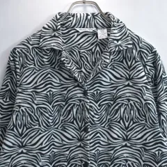 00s Hotel Spa collection アブストラクト柄 フリース パジャマシャツ オープンカラー 幾何学模様 ヴィンテージ ホワイト ブラック USA アメリカ古着 レディースLサイズ