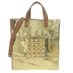 美品 ジュンヤワタナベ JUNYA WATANABE JK-K203 ゴールドメタリック ゴート&カウ レザー 2way ショルダー トート バッグ コムデギャルソン レディース