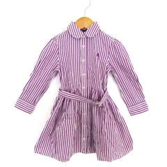 ポロ・ラルフローレン ワンピース 長袖 ストライプ トップス ベビー 女の子用 3/3Tサイズ パープル×ホワイト POLO RALPH LAUREN 【中古】