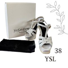 YSL トリビュート サンダル 白 38 レディース レザー ヒール イヴサンローラン