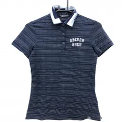 【美品】アディダス 半袖ポロシャツ ネイビー×白 ボーダー調 襟柄 ADICROSS レディース M ゴルフウェア adidas