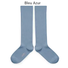 【新品・未使用】collegien(コレジアン) La Haute 【Bleu Azur】Ribbed Knee-high Socks キッズ リブニーハイ 靴下【2950】13.5cm〜21cm