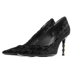 SALE【美品】GUCCI グッチ パンプス ベロア シグネチャー ロゴ GG デボス加工 ゴールド バンブー モチーフ ハイヒール シューズ 靴 箱/袋付属 レディース サイズ 35C ブラック 黒 イタリア製 132619