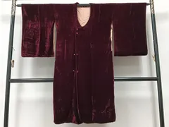 平和屋着物＃道行コート　ベロア　葡萄色　ロング丈　正絹　逸品　CAAV5784id