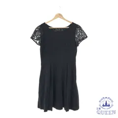 ☆美品☆ PEYTON PLACE ペイトンプレイス ワンピース ミニワンピース 半袖 ラウンドネック フレア 袖レースドッキング レディース ブラック M 901-7143 送料無料 古着