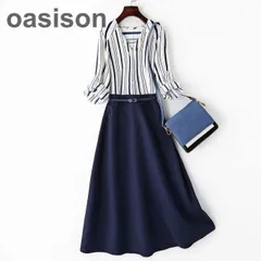 シャツワンピース レディース 40代膝丈ワンピース 春夏 五分袖ワンピース 切り替えストライプ柄 aラインスカート 韓国風 オシャレ通勤 OL 大人上品 30代50代
