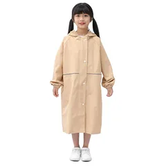 [Emfay] キッズ レインコート カッパ 子供 ランドセル対応 収納バック付 防水 レインポンチョ (カーキ, S)