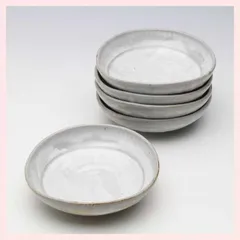 （５枚セット・トムソン箱入）瀬戸焼　粉引　平鉢揃　※陶器,シリーズ,高級感,レトロモダン,可愛い,使い込み,育てる,超ロングセラー,白,無地,シンプル,吸水性,色の変化,御本手,ピンホール,鉄粉,お皿　◎2セット目以上大幅値引き対象商品♪