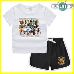 Tung Tung Tung Sahur トゥントゥントゥン サフール Itarian Brainrot イタリアンブレインロット半袖Tシャツ トップス セットアップ上下セット夏 110 120 130 140 150 子供服キッズ服 tssuc010 FR