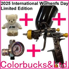 ■【限定モデル】【KIWAMI-1-13B8-S18】【CA-400ブラックカップ】【手元エアゲージ付】2025 International Women's Day Limited Edition  コバルトブラック/マット金色 アネスト岩田スプレーガン