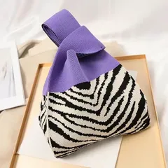 ニットバッグ ランチバッグ ゼブラ柄 エコバッグ トートバッグ knitbag レディース ミニバッグ しまうま 雑貨 おしゃれ 小さめ エコバック お弁当入れ 買い物 母の日 プレゼント 誕生日