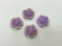 ヴィンテージ ボタン パープル クリア フラワー お花 アンティーク風 4個セット