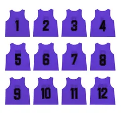 [NA] TOEPODO ビブス 子供 12枚 1～12番 裏表前後ろ番号あり 収納バッグ付き 10色展開 吸汗 軽量 良通気 男女兼用 サッカー バスケ フットサル学校 行事 自治体 運動会 (紫の)