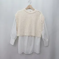 ◇ ⊇ nano universe ナノユニバース アンサンブル 袖なしニット スタンドカラーシャツ サイズF ベージュ系 レディース E  【1506190000893】