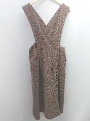 ◇ LOWRYSFARM ローリーズファーム ノースリーブ チェック柄 綺麗め ロング丈 ワンピース サイズL ブラウン レディース E  【1304210003073】