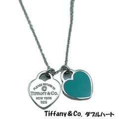 ▢◆美品 Tiffany＆Co. ティファニー ダブルハート ネックレス ブルー 1P ダイヤモンド Ag925 シルバー レディース