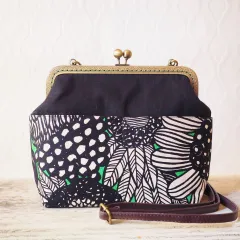 北欧ボタニカルフラワーがま口バッグ/がま口ショルダーバッグ/ショルダーバッグ/がま口/がまぐち/斜めがけ/御朱印帳バッグ/長財布/バッグ/布バッグ/ポシェット