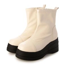 イタリコ ITALICO 厚底ソール ストレッチ ショートブーツ (3it92 アイボリー)