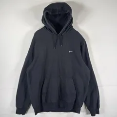 古着 ナイキ NIKE パーカー プルオーバー  スウェット ワンポイントロゴ刺繍 フーディ 大きいサイズ マフポケット XL  ブラック メンズ
