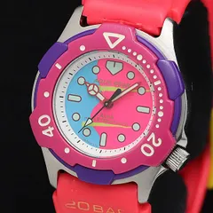 稼働 セイコー アルバ アクアギア V701-1340 QZ ピンク×ブルー文字盤 ラバーベルト レディース腕時計 DOI 2000000 NSK