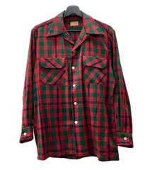 マックレガー McGREGOR 50s 50年代 Vintage DUPONT NYLON ヴィンテージ オープンカラー 開襟 赤 緑 長袖シャツ チェック マルチカラー 104MT-1373