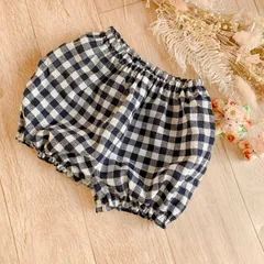 baby✭かぼちゃパンツ　ボリュームタイプ  ✭ギンガムチェック　ブルー×キナリ