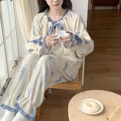 ルームウェア レディース セットアップ パジャマ 女性用 上下セット もこもこ ふわふわ あったか 可愛い ホームウエア 部屋着 室内着 長袖パジャマ 大人 防寒 保温 秋 冬 軽量  jiabao60