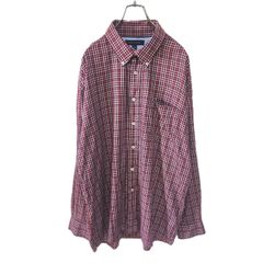 TOMMY HILFIGER トミーヒルフィガー ワインレッド チェック柄 長袖ボタンダウンシャツ メンズ XLサイズ