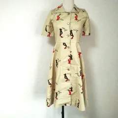 レトロ シャツ Aライン ワンピース 半袖 プリント ロング