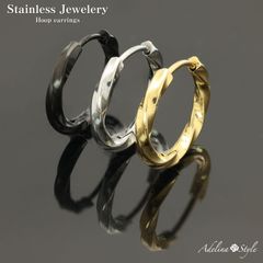 【ひねりフープピアス 色:ゴールド 幅2.5×内径12mm】[Adelina Style] ひねり フープピアス 人気 幅2.5mm つけっぱなし 捻じれ サージカルステンレス 18G ペア メンズ レディース リング ピアス ねじれ 金属アレルギー対応 男女
