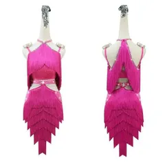 社交ダンス衣装 ラテンワンピースドレスローズピンク オーダーメイド