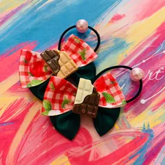 29 リボン　スイーツ　ヘアアクセサリー　ヘアゴム　女の子　キッズ　子供　おしゃれ　誕生日　プレゼント　クリスマス　保育園　幼稚園　小学生　ハンドメイド　チョコ　いちご