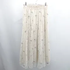◇ ⊂ MAJESTIC LEGON マジェスティックレゴン フラワー刺繍 ロング丈 チュール スカート サイズM ベージュ レディース E  【1505290036320】