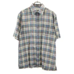 Aquascutum アクアスキュータム 90s オールド チェック柄 半袖 シャツ M グレー系 メンズ 古着