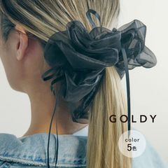 【即納】リボン ハング シアー ビッグ シュシュ GOLDY ゴールディ 6240504 goldy ヘアアクセサリー レディース ヘアゴム リボン 大きいシュシュ  ライトブルー ブラウン グレー ホワイト ブラック 黒 goldy シュシュ 新品 正規品