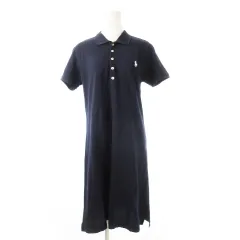 ラルフローレン RALPH LAUREN SPORT ポロワンピース ひざ丈 半袖 鹿の子 ロゴ刺繍 L 紺 ネイビー /CK25 ■GY12